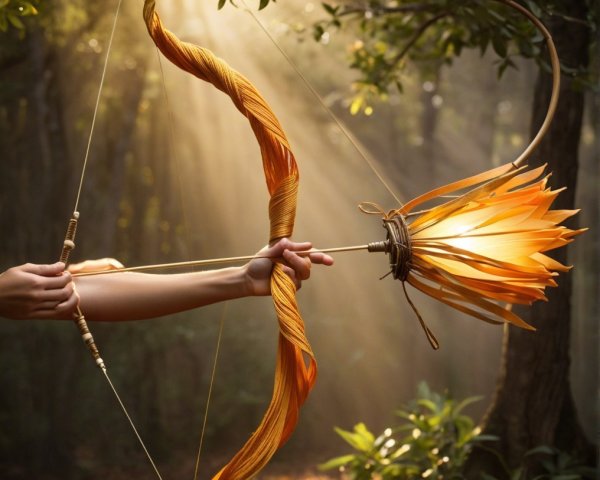 Unique Bow Crafted from Orange Ribbons in Forest