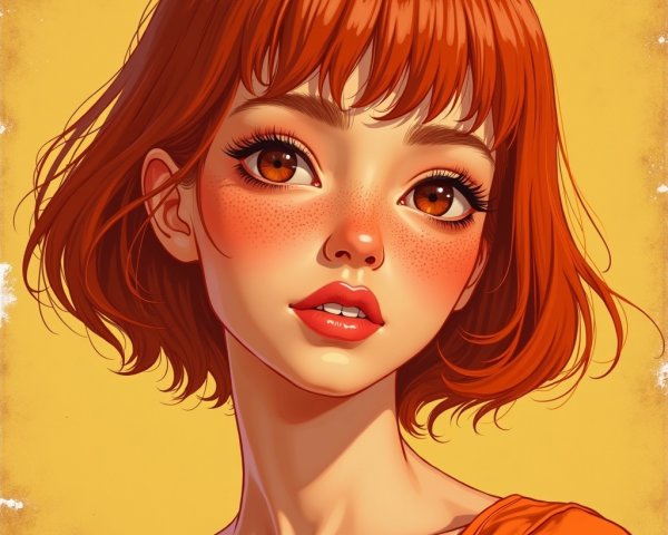 Portrait of a young woman with red hair and freckles