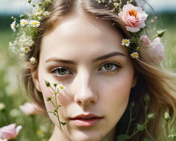 Portrait of a Young Woman in a Lush Field
