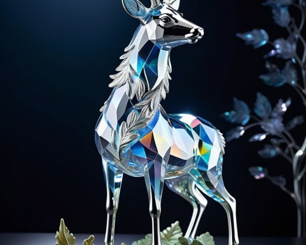 Crystal Deer Sculpture with Colorful Light Reflections