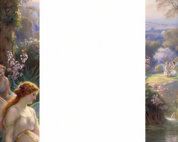 Vibrant Oil Painting of Fairies in Classical Landscape