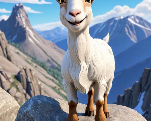 Animated Goat on Rocky Outcrop with Mountain View
