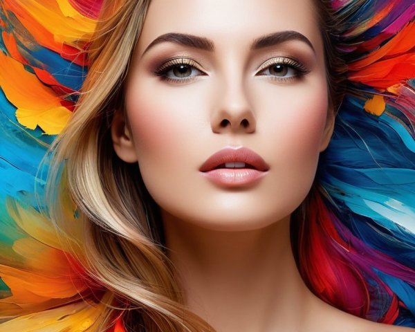 Portrait of a woman with vibrant colors and striking features
