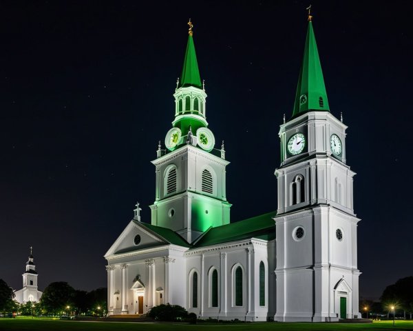 Grand Church with Towers in Striking Night Scene