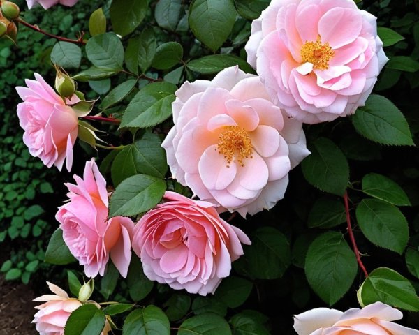 Vibrant Soft Pink Roses in a Serene Garden Setting