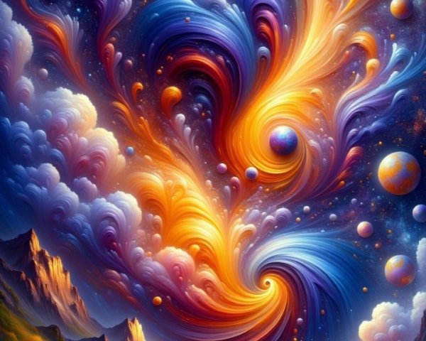 Surreal Cosmic Scene with Galaxies and Nature Elements