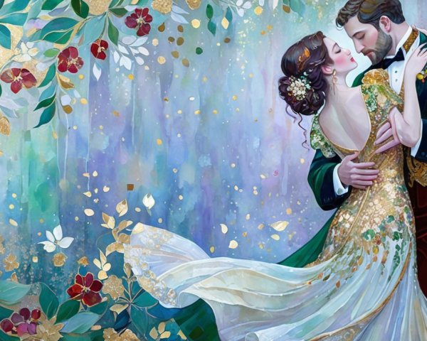 Romantic Dance of a Couple in a Colorful Setting