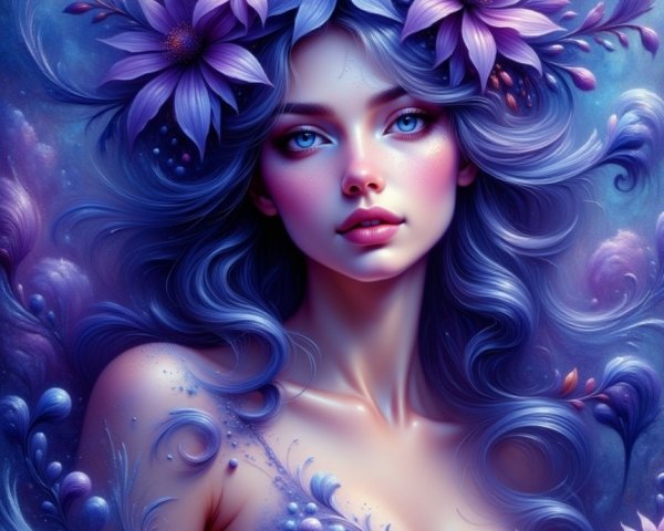 Portrait of a Woman with Purple Flower Crown