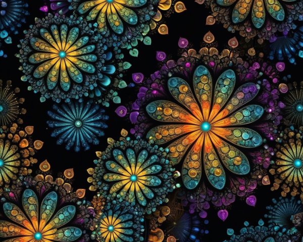 Vibrant Fractal Pattern with Colorful Floral Designs