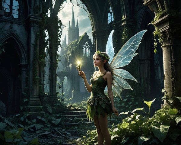 Fantasy Portrait of a Fairy in a Gothic Setting
