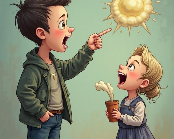 Animated Children Interacting Under Cartoonish Sun
