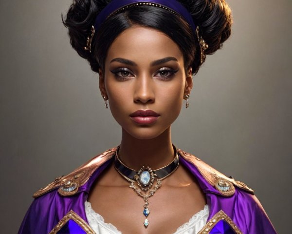 Regal Woman in Purple Cape with Elegant Jewelry