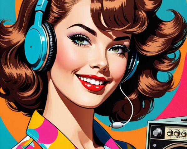 Vibrant Retro Illustration of a Cheerful Woman