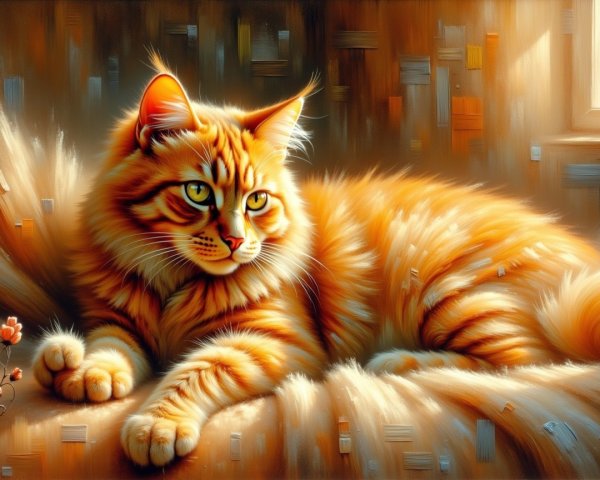 Fluffy Orange Tabby Cat on Soft Textured Surface