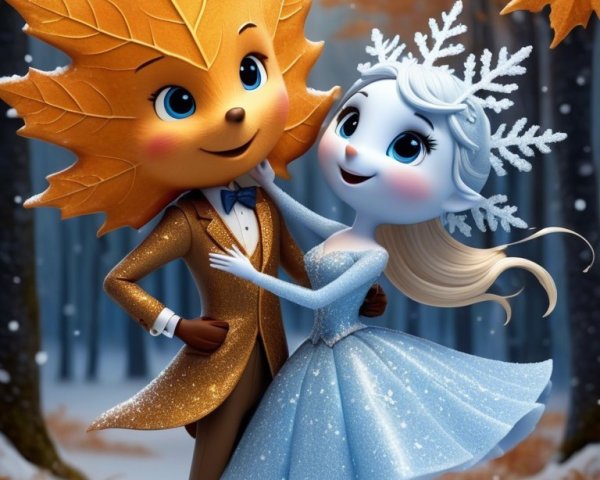 Autumn Forest Duo in Whimsical Dance Scene