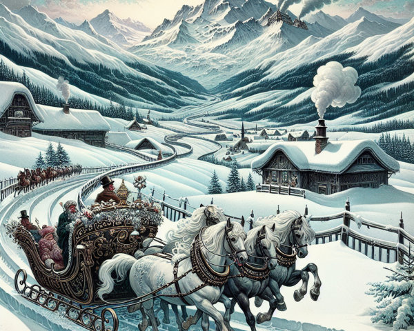 Winter Sleigh Ride in a Snowy Mountain Valley