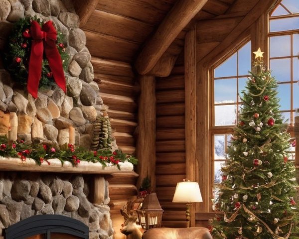Cozy Christmas Decor in a Log Cabin Living Room