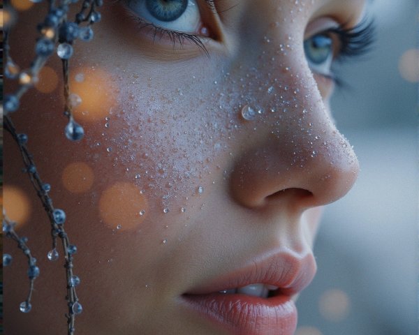 Close-Up Portrait of Person with Blue Eyes and Moisture
