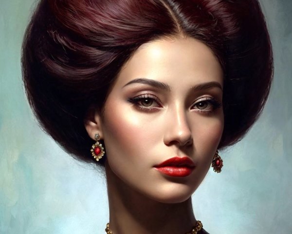 Elegant Woman with Sculpted Buns and Luxurious Attire