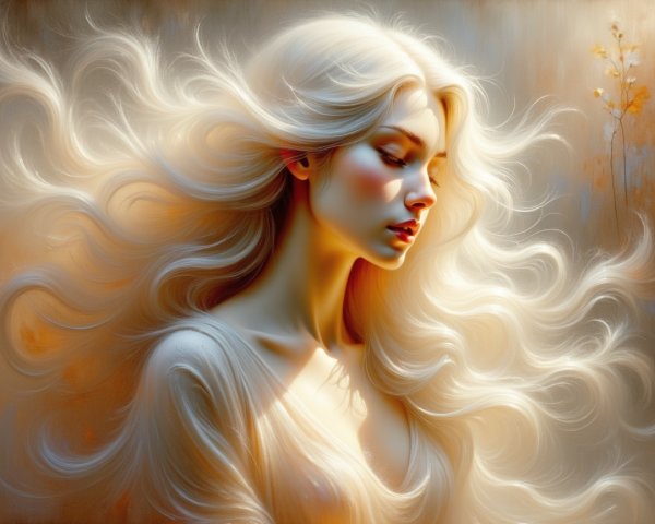 Ethereal Woman with Luminous Blonde Hair in Dreamy Setting