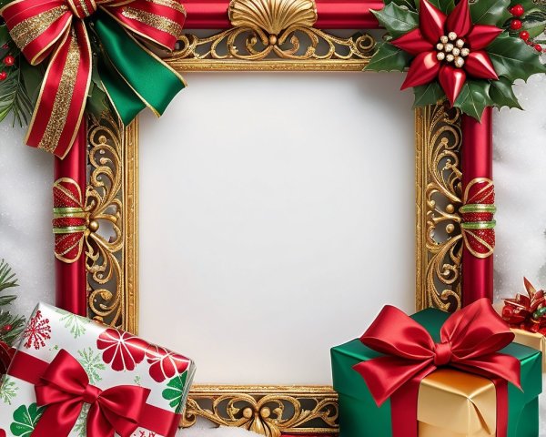 Festive Holiday Scene with Gifts and Snowy Background
