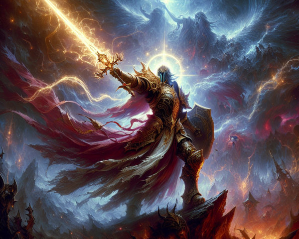 Celestial Paladin Knight on Fiery Mountain Peak