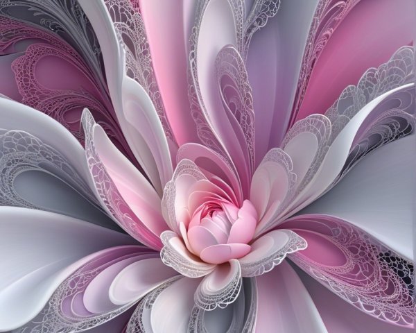Intricate Abstract Flower Design in Soft Pink and White