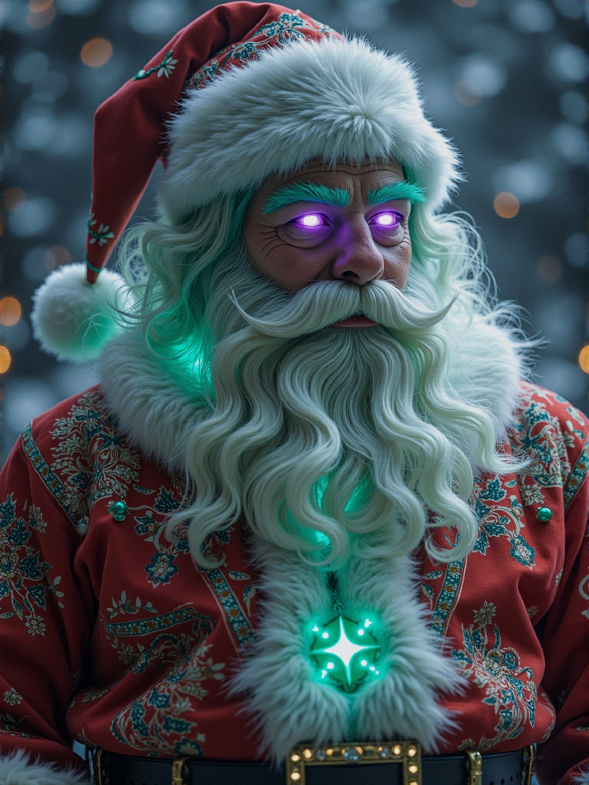 Mystical Santa in Enchanting Snowy Holiday Scene