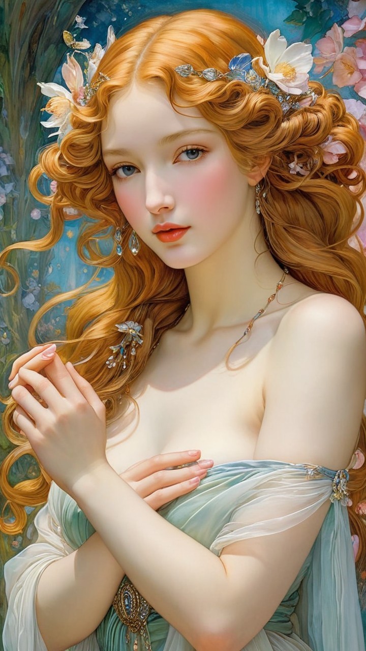 Young woman with red hair in a dreamy setting