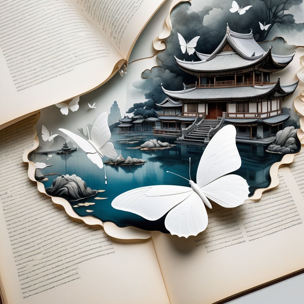 Intricate Pop-Up Scene of Pagoda and Nature