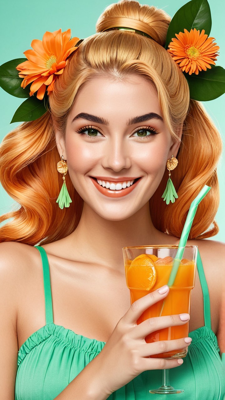 Young woman with blonde hair in tropical setting