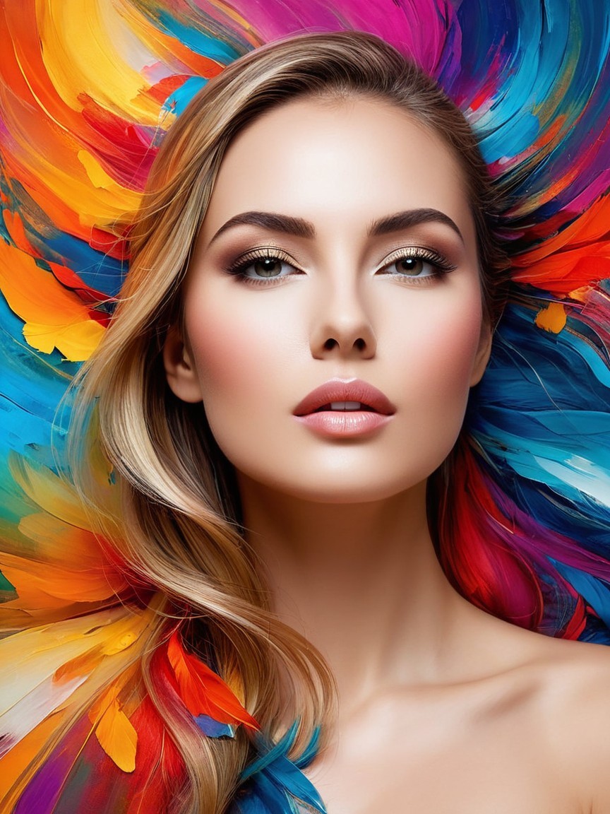 Portrait of a woman with vibrant colors and striking features