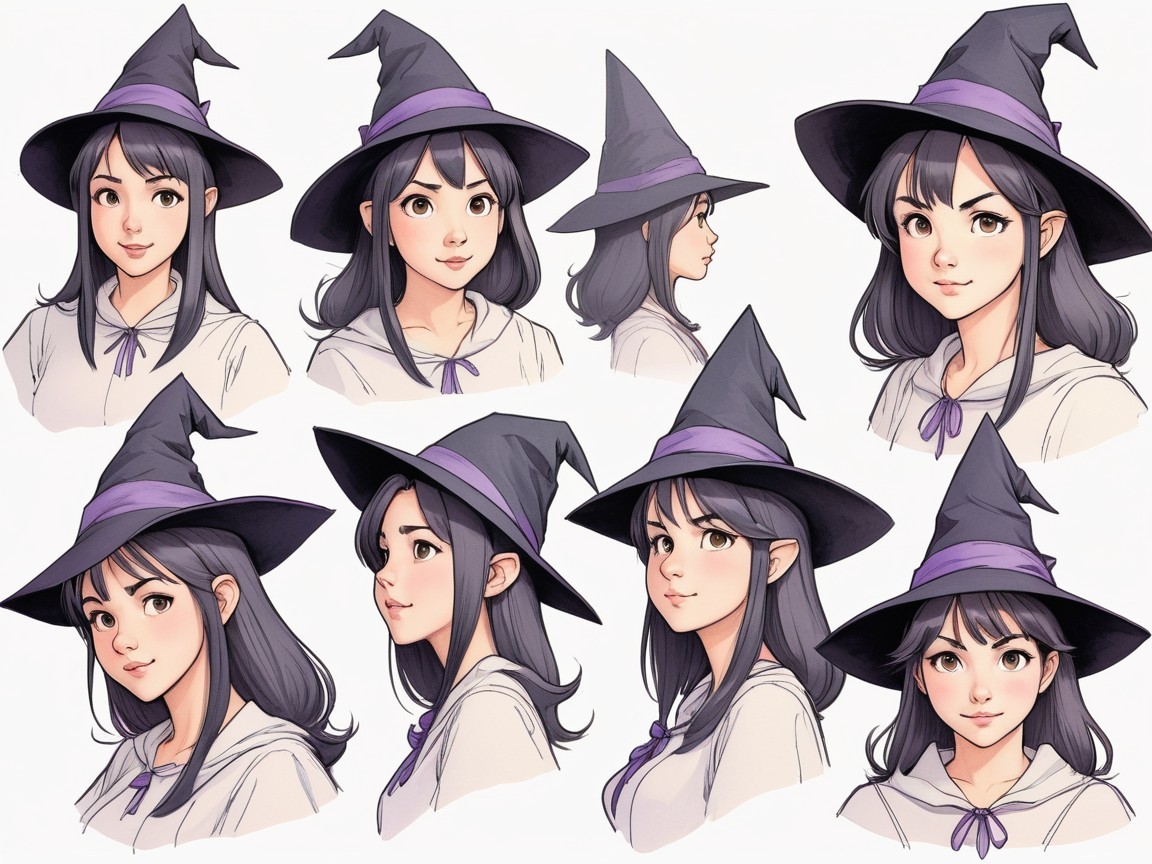 Character Portraits of a Young Woman in Witch Hat