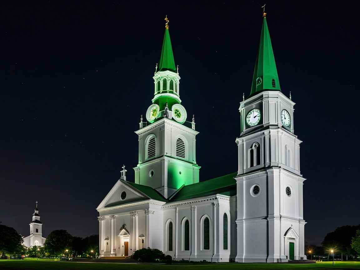 Grand Church with Towers in Striking Night Scene