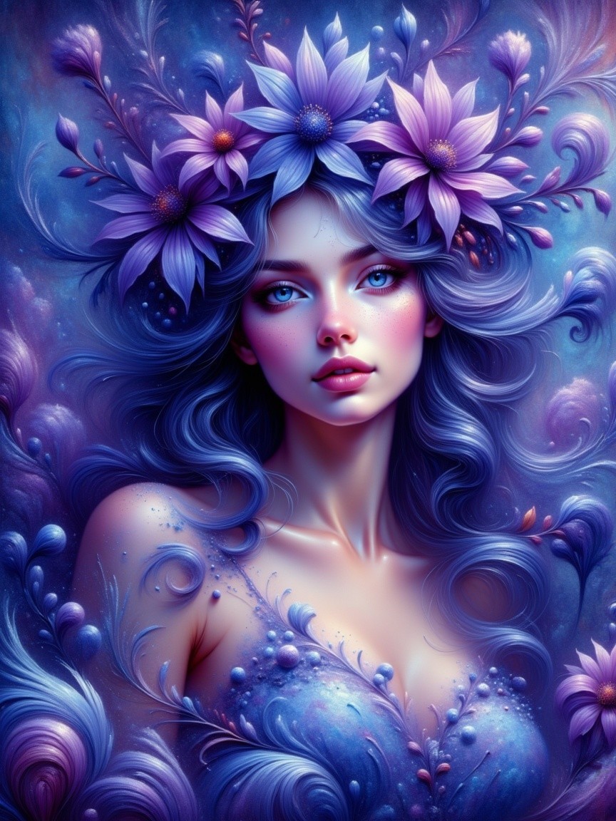 Portrait of a Woman with Purple Flower Crown