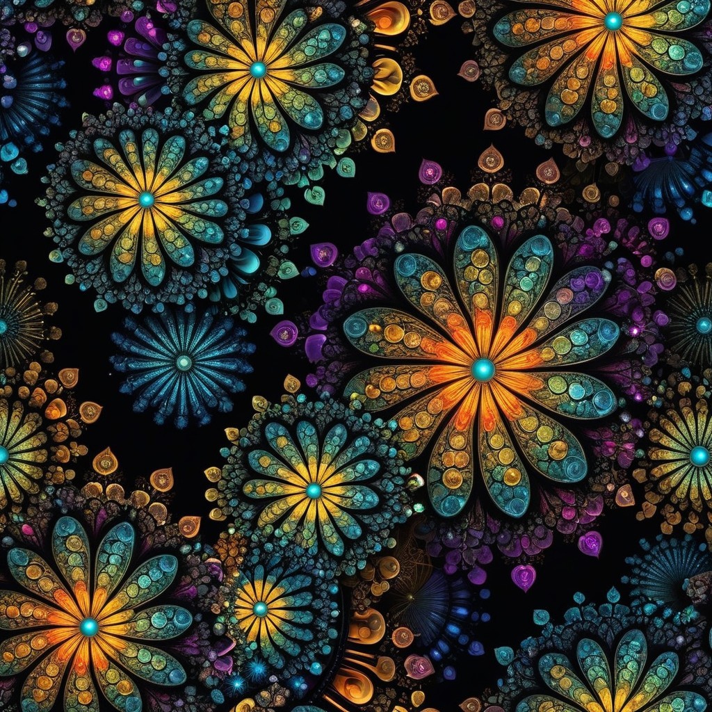 Vibrant Fractal Pattern with Colorful Floral Designs