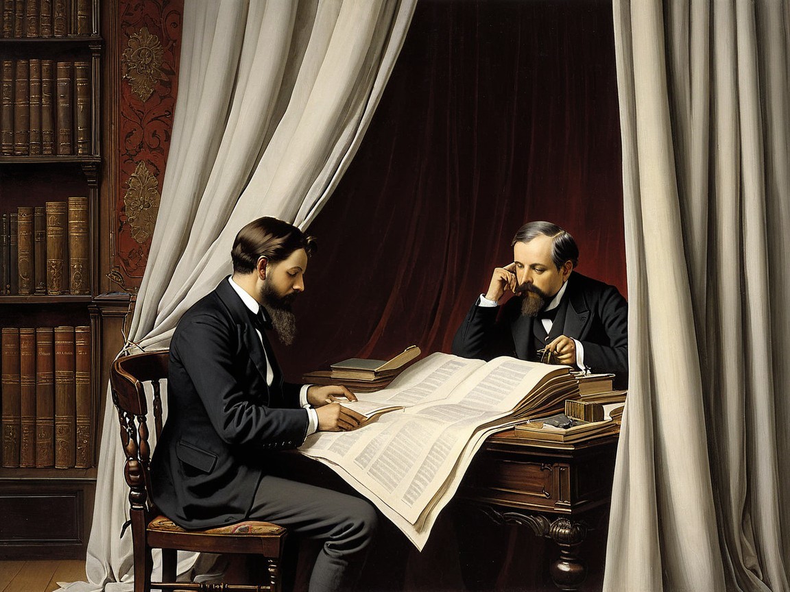 Discussion between Two Men over a Large Book