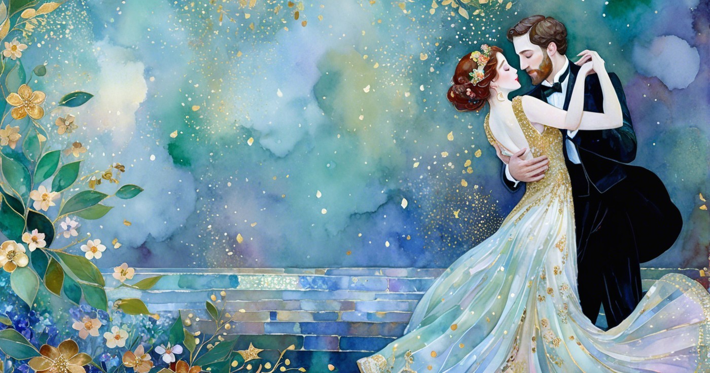Couple Dancing in Starry Backdrop with Floral Accents