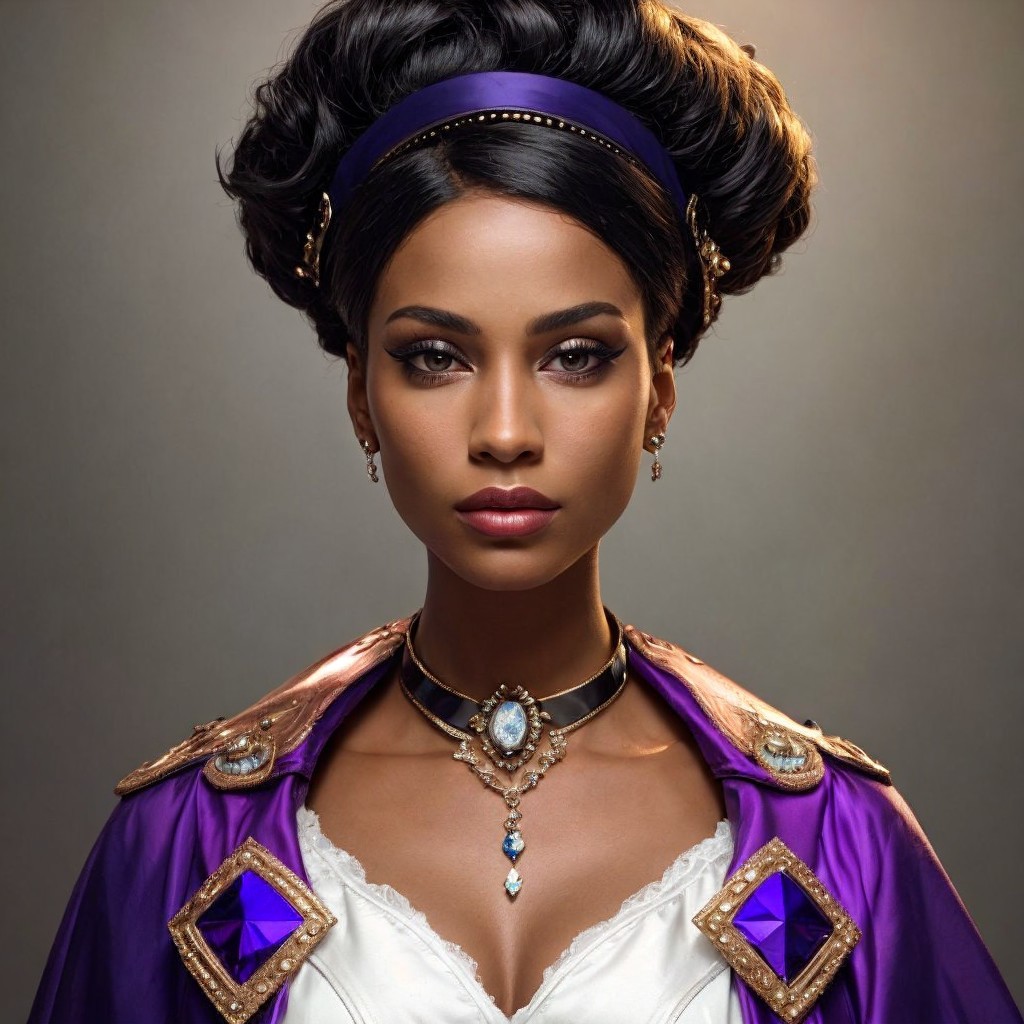 Regal Woman in Purple Cape with Elegant Jewelry