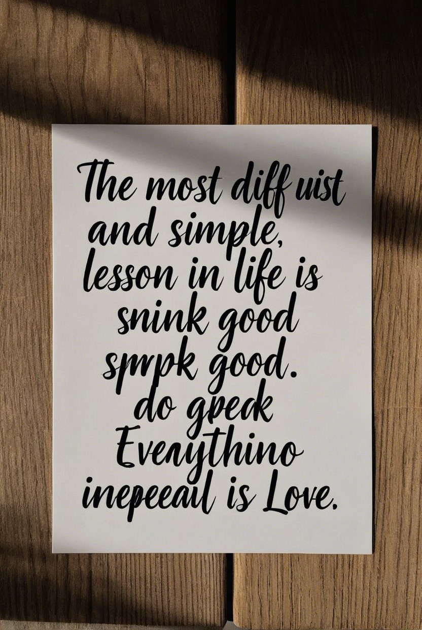 Handwritten quote on paper with wooden background