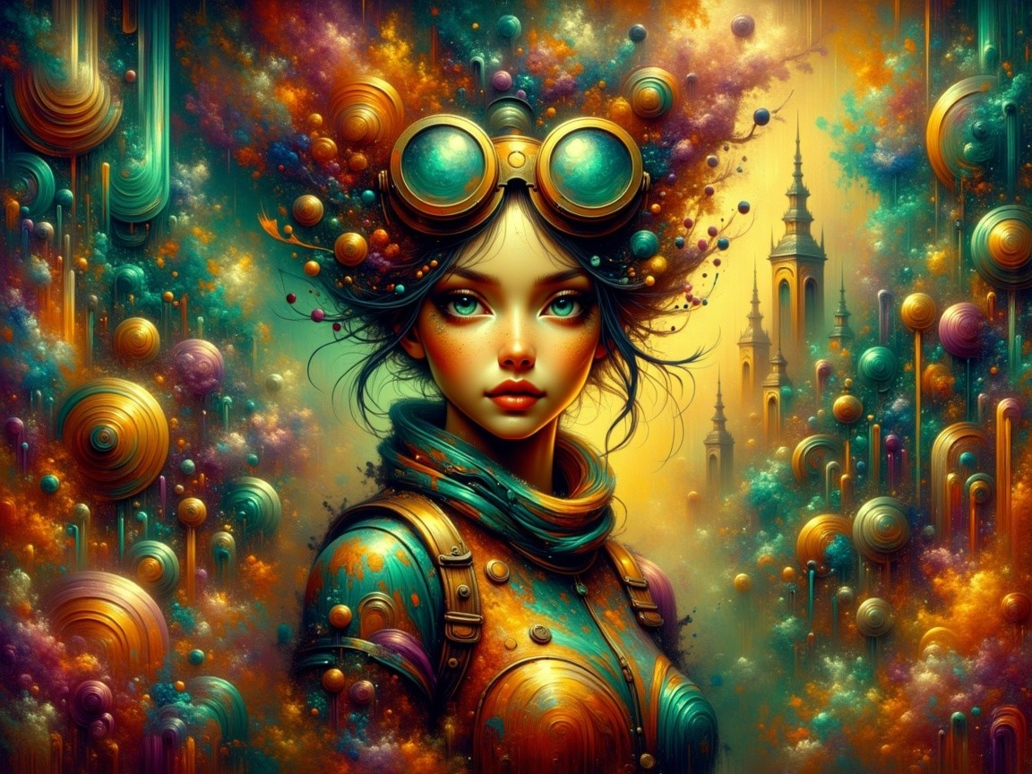 Futuristic Portrait of a Young Woman with Colors