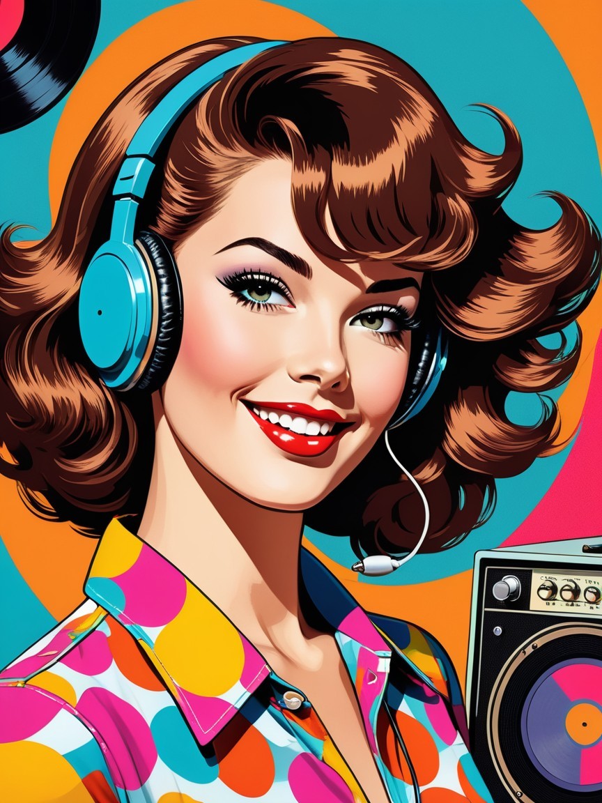 Vibrant Retro Illustration of a Cheerful Woman