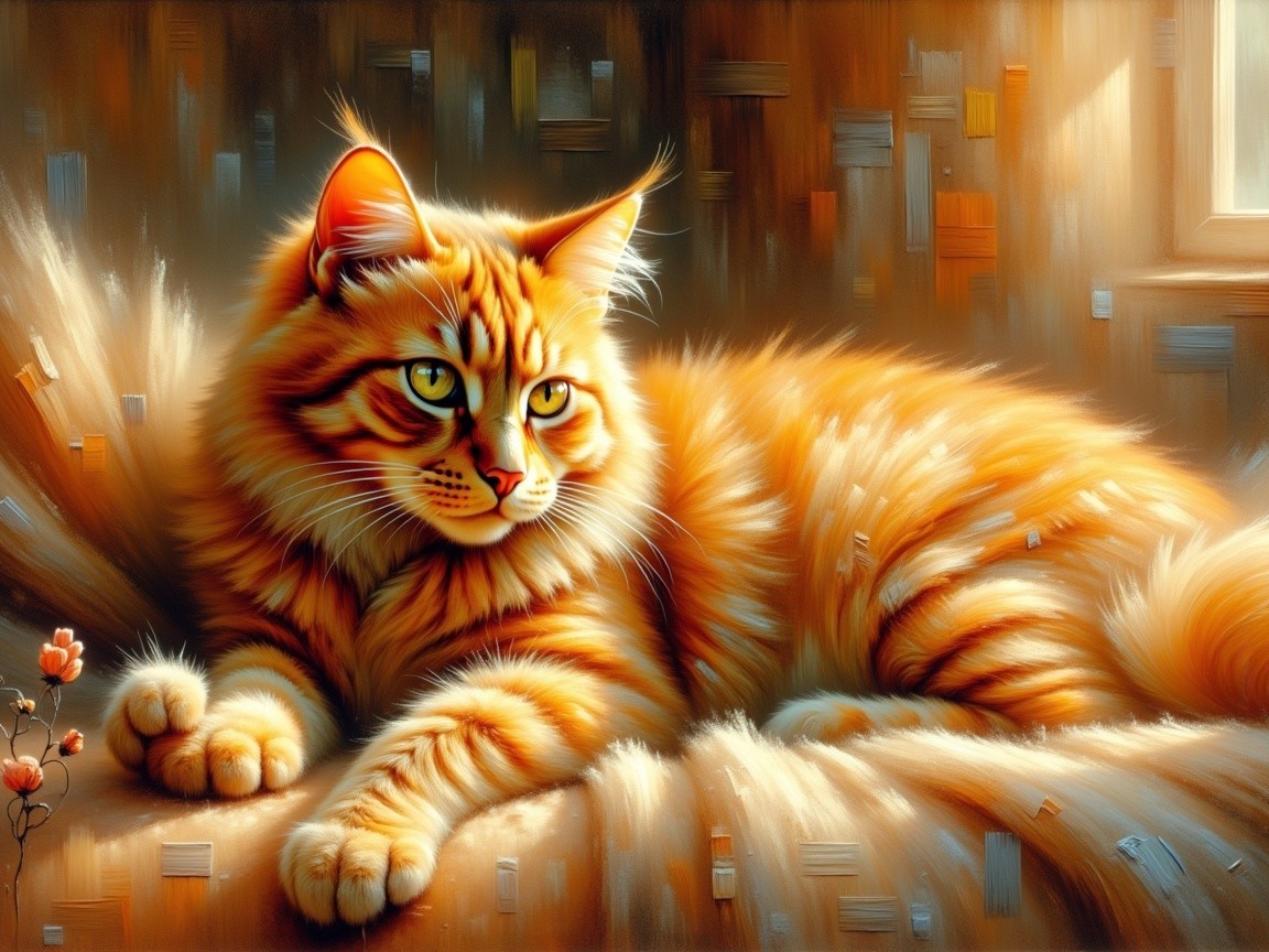 Fluffy Orange Tabby Cat on Soft Textured Surface