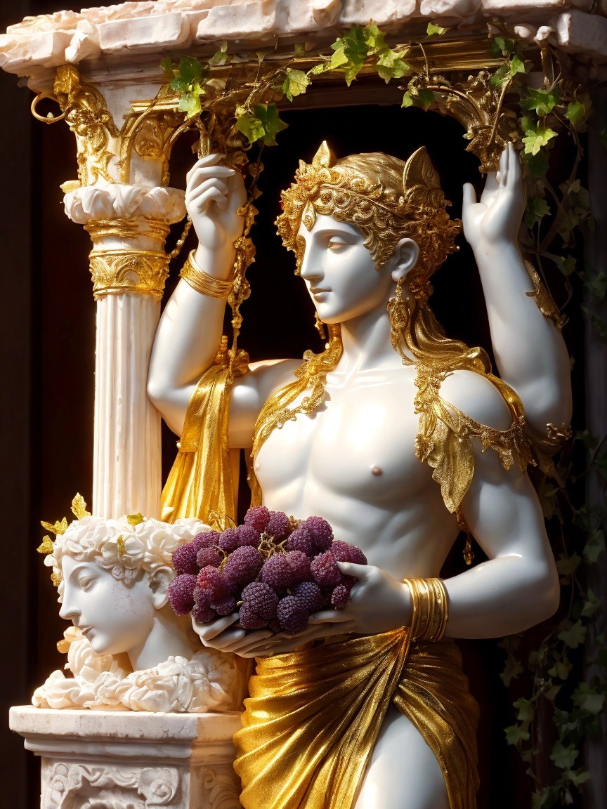 Statue of a Muscular Male Figure with Golden Accents