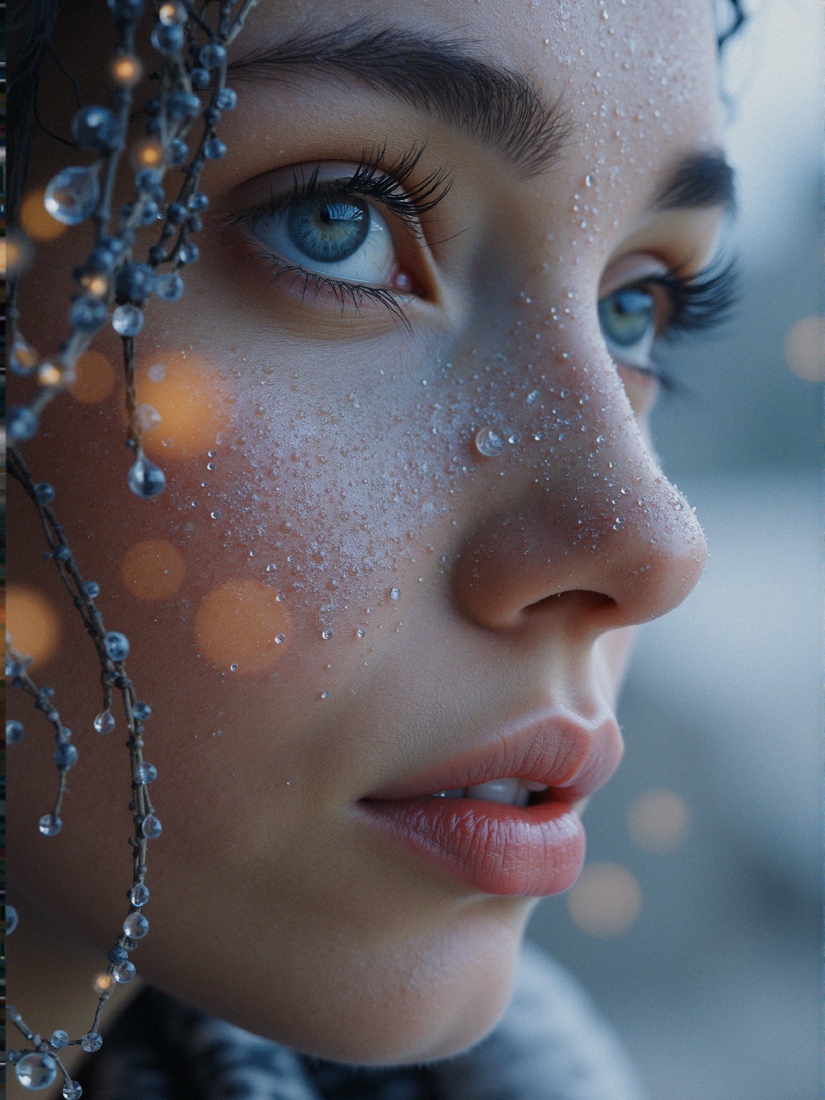 Close-Up Portrait of Person with Blue Eyes and Moisture