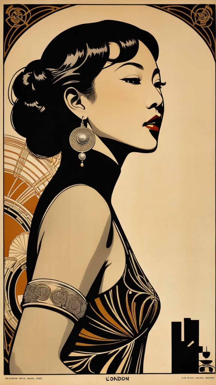 Stylized Profile of Woman with Art Deco Elements