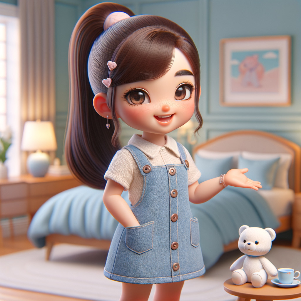 Cheerful Animated Girl in Cozy Bedroom Setting