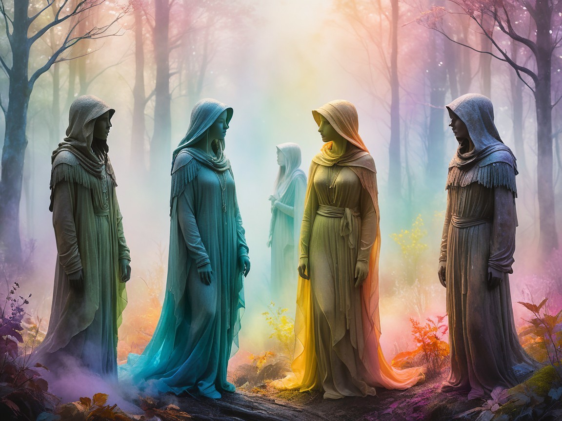 Cloaked Figures in a Mystical Forest Circle