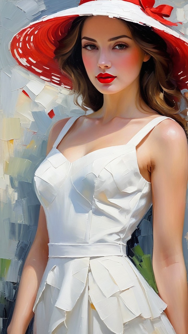 Elegant Young Woman in Stylish Dress and Hat