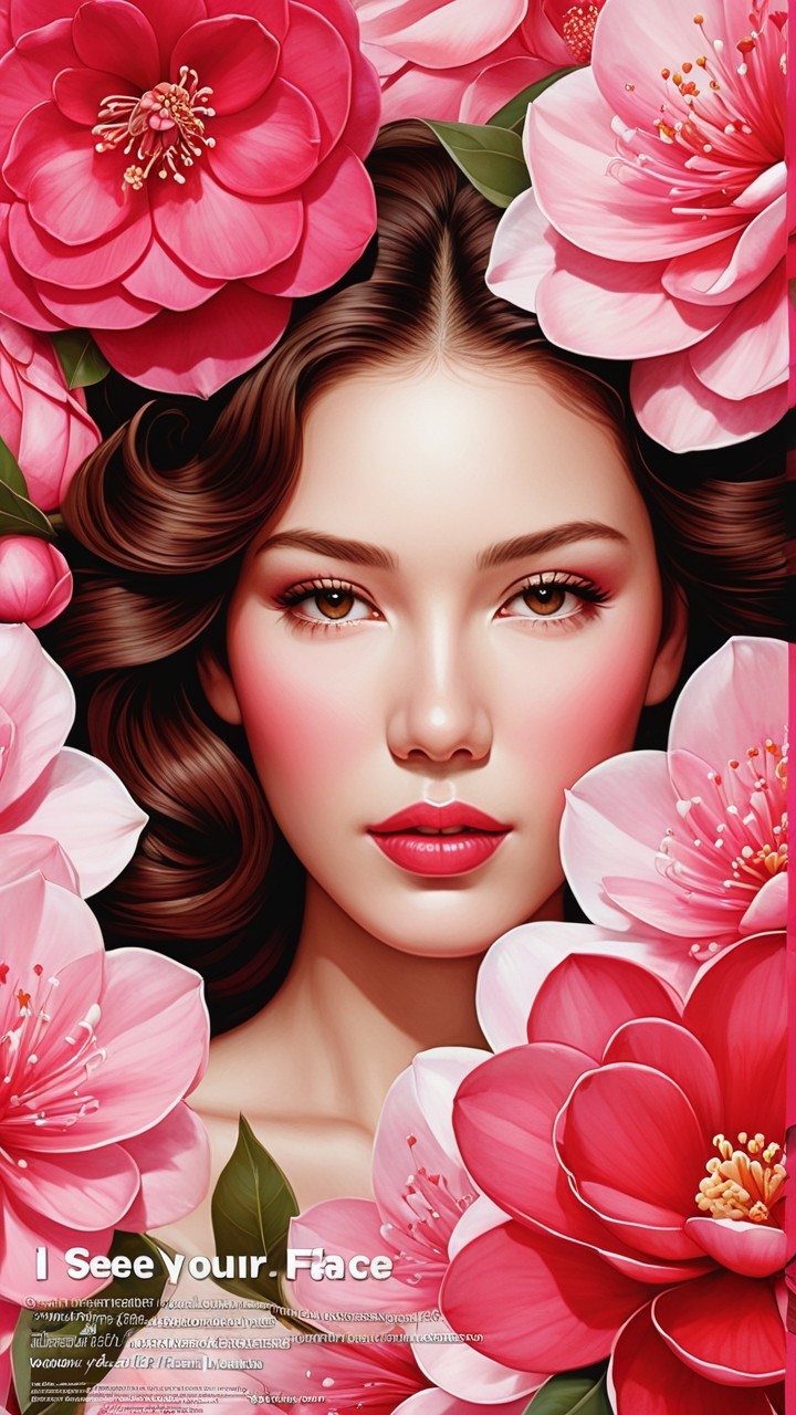 Portrait of a Young Woman Surrounded by Pink Flowers